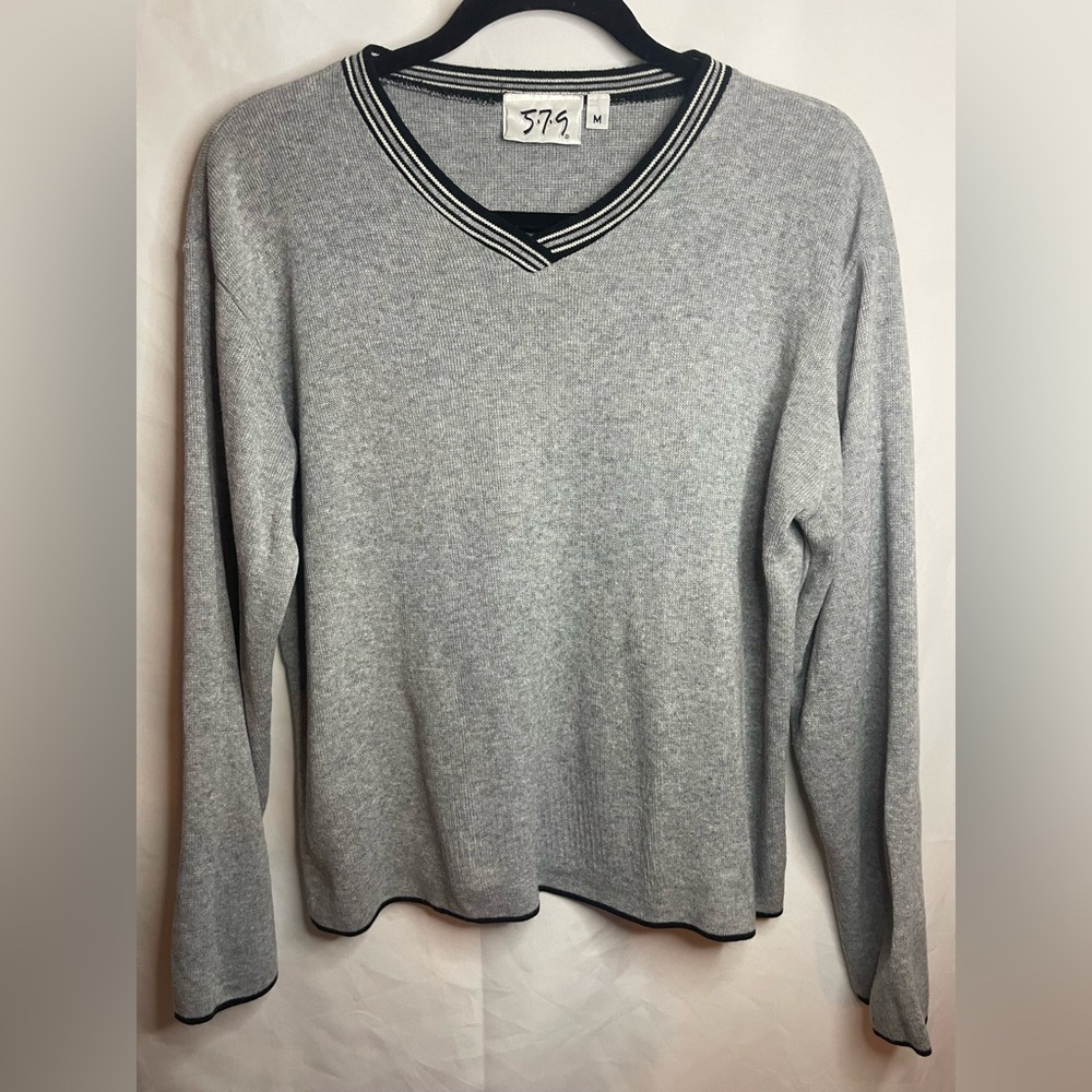Vintage 90s Grunge Cropped Sweater 579 Vneck Gray Preppy Z029